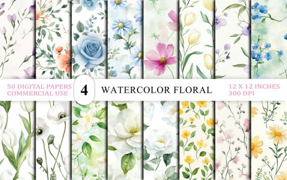 50 Seamless Watercolor Floral Backgrounds: A Designer's Pastel Dream