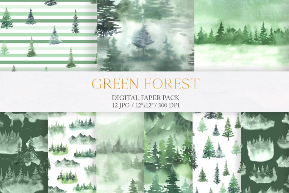 Bring the Forest to Your Projects with Watercolor Green Forest Digital Papers