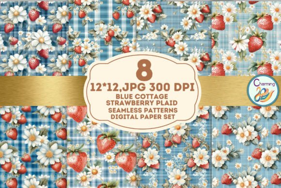 Charming Blue Strawberry Plaid for Your Creative Projects