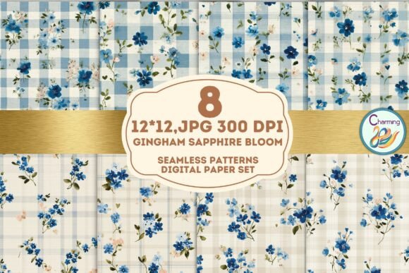Gingham Sapphire Bloom: A Pattern for Every Project