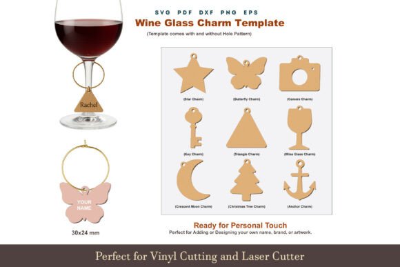 Personalize Every Pour: Elegant Wine Glass Charm SVGs