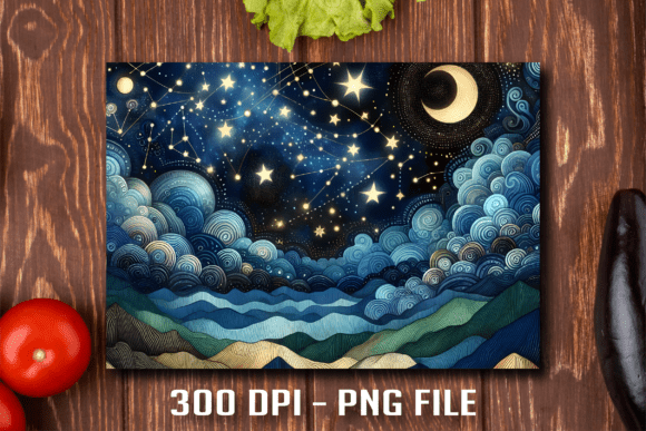 Starry Night Mountain Cutting Board: A Sublimation Design Guide