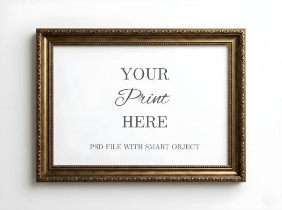 Transform Your Artwork with an Antique Gold Ornate Frame Mockup